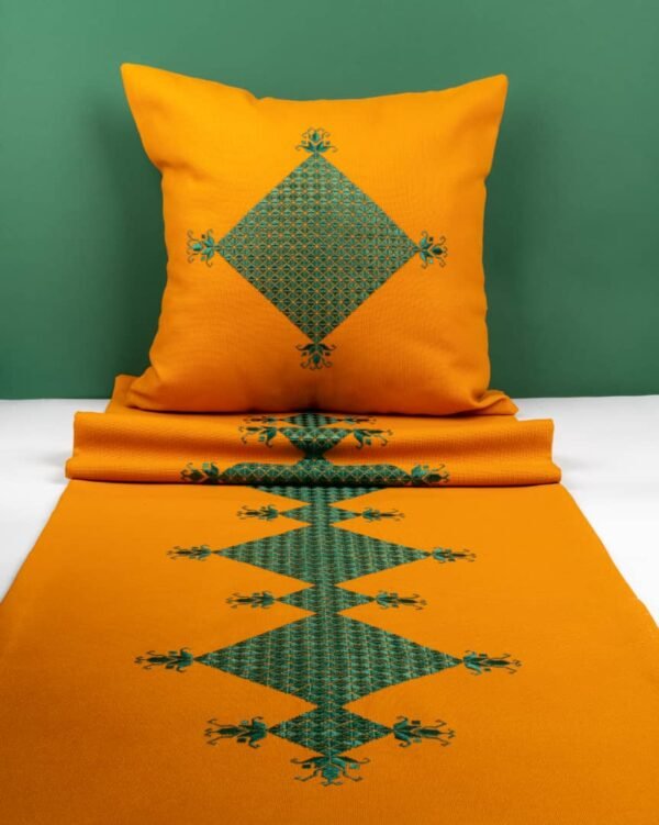 Hand-Embroidered Cushion & Table Runner Set